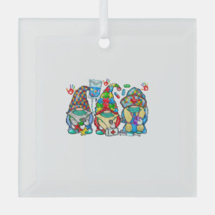 Autism Nurse Gnome Glass Ornament