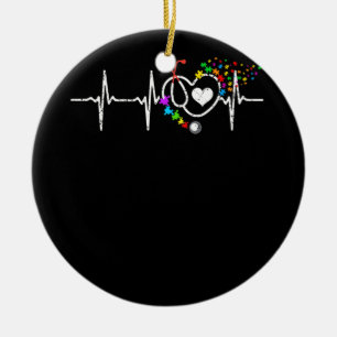 Autism Nurse Heart Beat Puzzle Stethoscope Ceramic Ornament