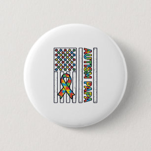 Autism Papa Flag Ribbon Puzzle Piece Shirt Design_ 2 Inch Round Button