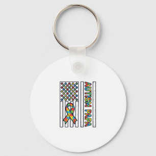 Autism Papa Flag Ribbon Puzzle Piece Shirt Design_ Keychain