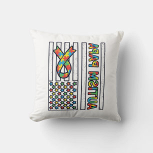 Autism Papa Flag Ribbon Puzzle Piece Shirt Design_ Throw Pillow