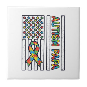 Autism Papa Flag Ribbon Puzzle Piece Shirt Design_ Tile