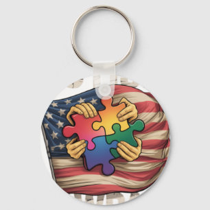 Autism Pawpaw American Flag Autism Awarenes Keychain