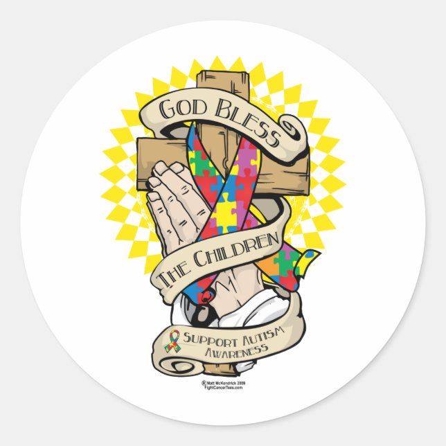 Autism Praying Hands Classic Round Sticker (Front)