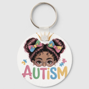 Autism Princess Afro Girls Bow Daughter Autism Awa Keychain
