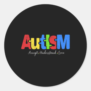 Autism Puzzle Accept Understand Love Autism Awaren Classic Round Sticker