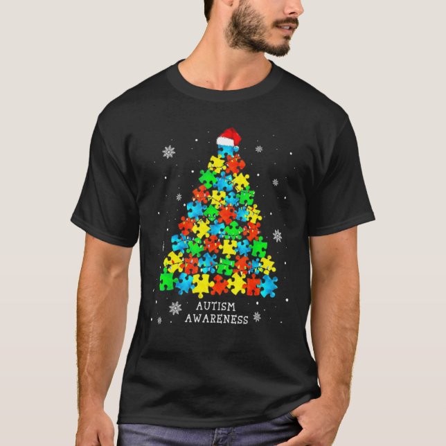 Autism Puzzle Christmas Tree Autistic Autism Aware T-Shirt (Front)