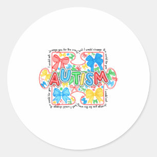 Autism Puzzle Coquette Bow Ribbon Autism Awareness Classic Round Sticker