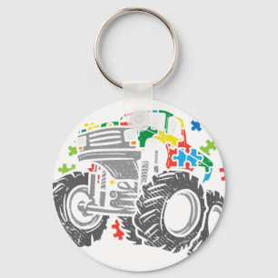 Autism Puzzle Monster Truck Awareness Kids Boy Keychain