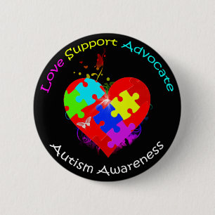 Autism Puzzle on Heart 2 Inch Round Button