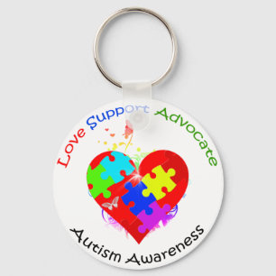 Autism Puzzle on Heart Keychain