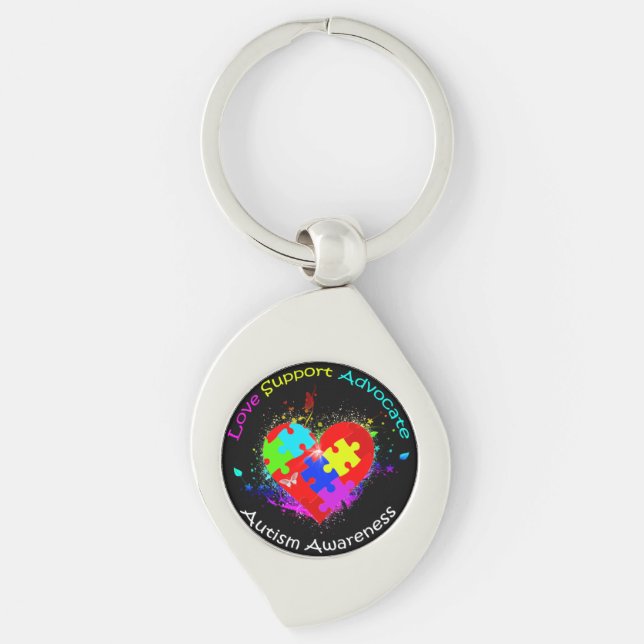 Autism Puzzle on Heart Keychain (Front)