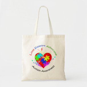Autism Puzzle on Heart Tote Bag