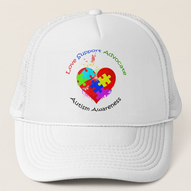 Autism Puzzle on Heart Trucker Hat (Front)