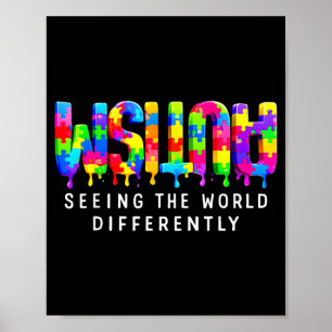 Autism puzzle paint drip seeing differently poster