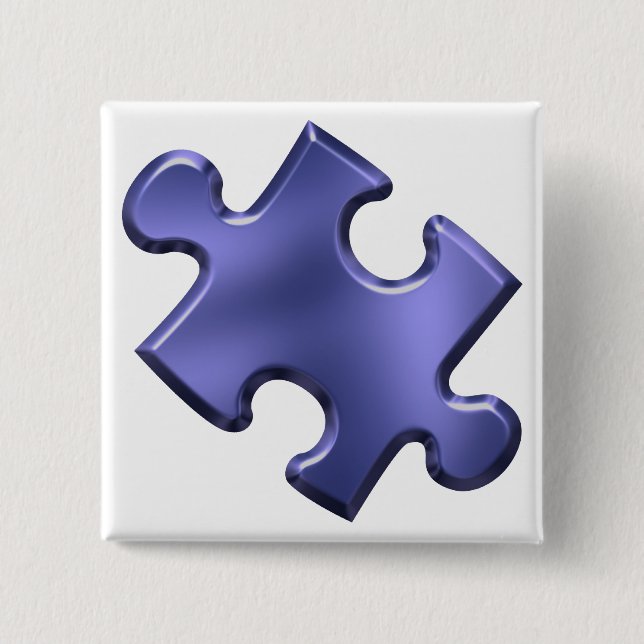 Autism Puzzle Piece Blue 2 Inch Square Button (Front)