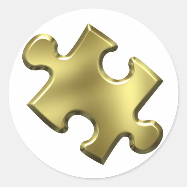 Autism Puzzle Piece Gold Classic Round Sticker (Front)