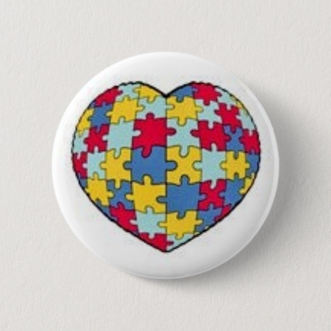 Autism puzzle piece heart 2 inch round button (Front)