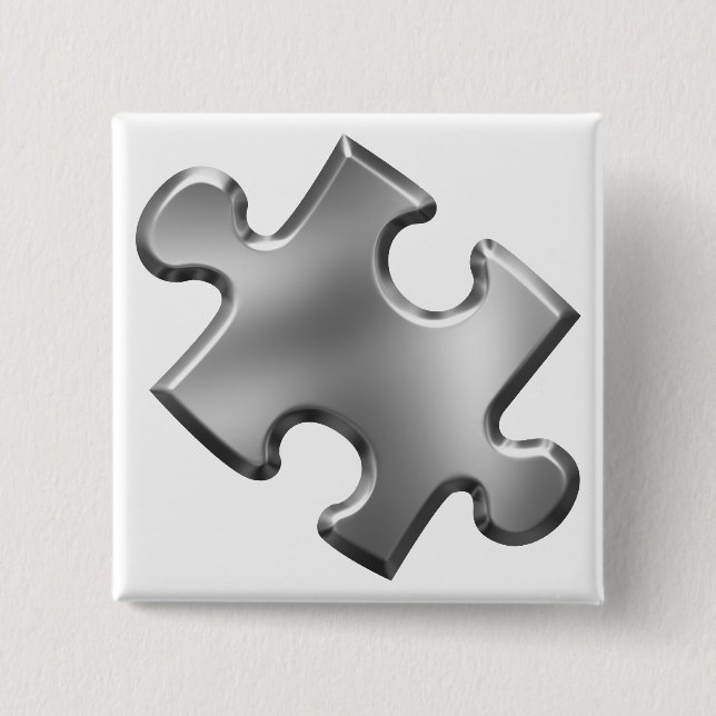 Autism Puzzle Piece Silver 2 Inch Square Button (Front)