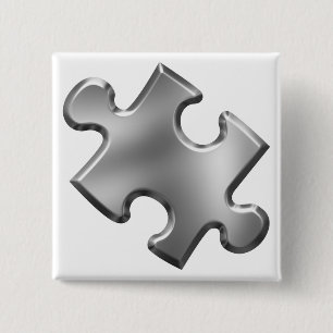 Autism Puzzle Piece Silver 2 Inch Square Button