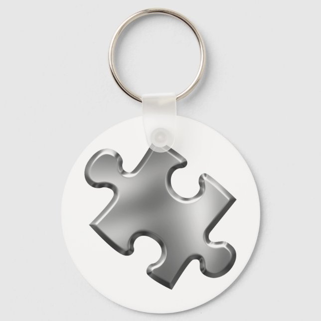 Autism Puzzle Piece Silver Keychain (Front)
