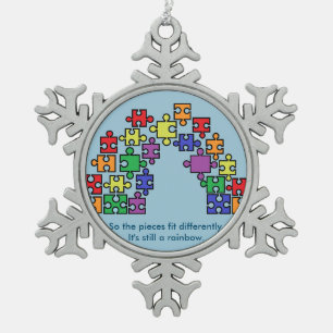 Autism Puzzle Rainbow Snowflake Ornament