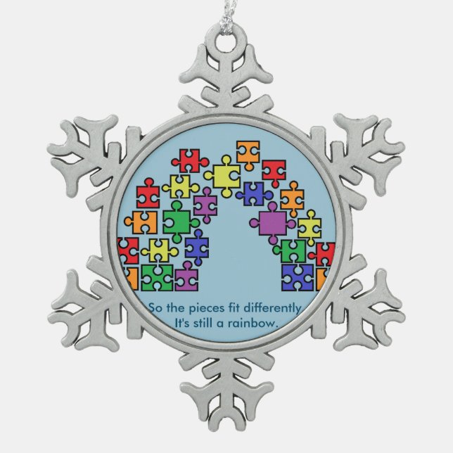 Autism Puzzle Rainbow Snowflake Ornament (Front)