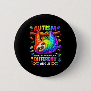 Autism rainbow sloth seeing the world from a 2 inch round button