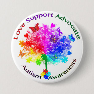 Autism Rainbow Tree 3 Inch Round Button