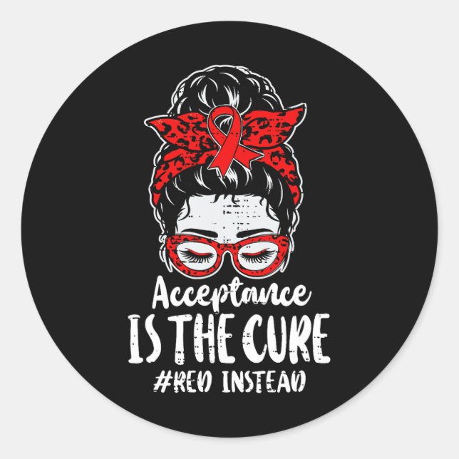Autism - Red Instead - Acceptance Not Awareness #r Classic Round Sticker (Front)