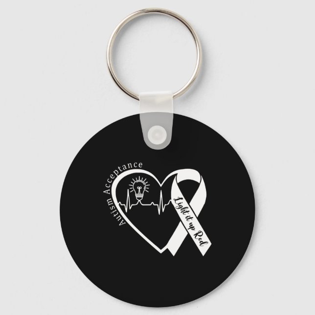Autism - Red Instead - Acceptance Not Awareness #r Keychain (Front)