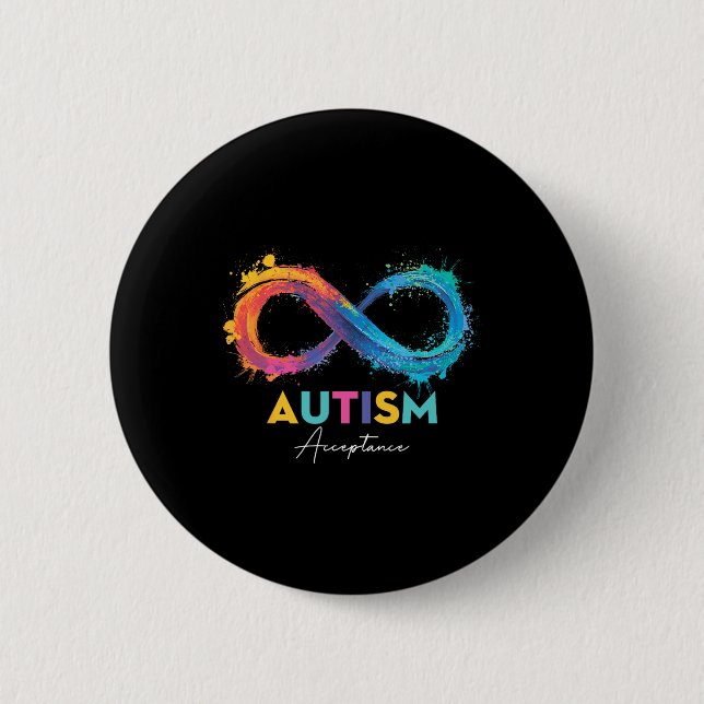 Autism Red Instead Infinity Symbol Autistic Accept 2 Inch Round Button (Front)