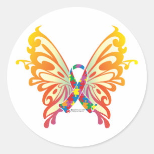 Autism Ribbon Butterfly Classic Round Sticker