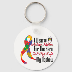 Autism Ribbon Hero in My Life My Nephew Keychain
