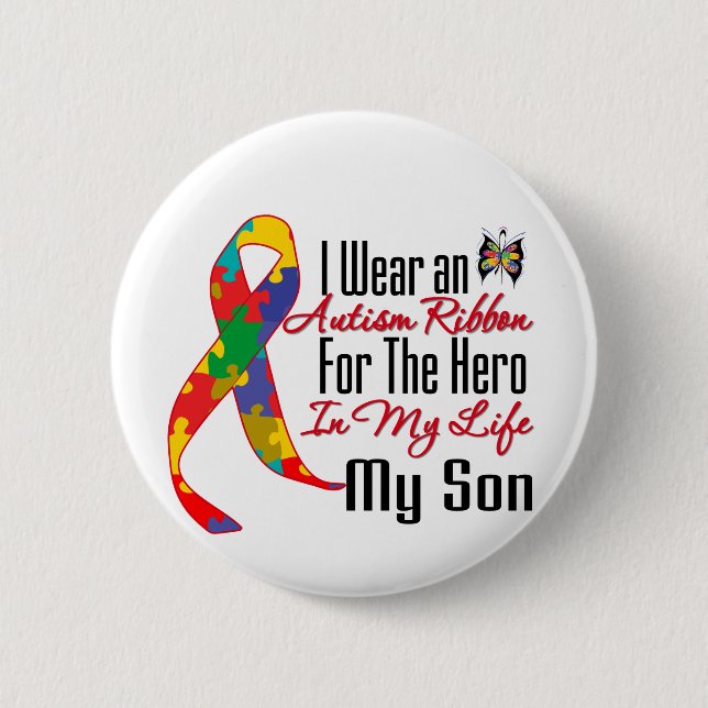 Autism Ribbon Hero in My Life My Son 2 Inch Round Button (Front)