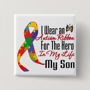 Autism Ribbon Hero in My Life My Son 2 Inch Square Button