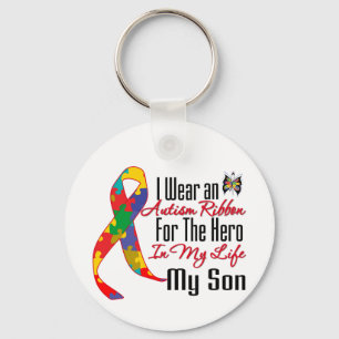 Autism Ribbon Hero in My Life My Son Keychain