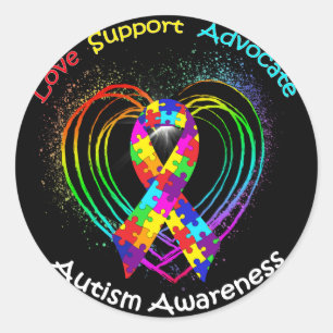 Autism Ribbon on Heart: Classic Round Sticker