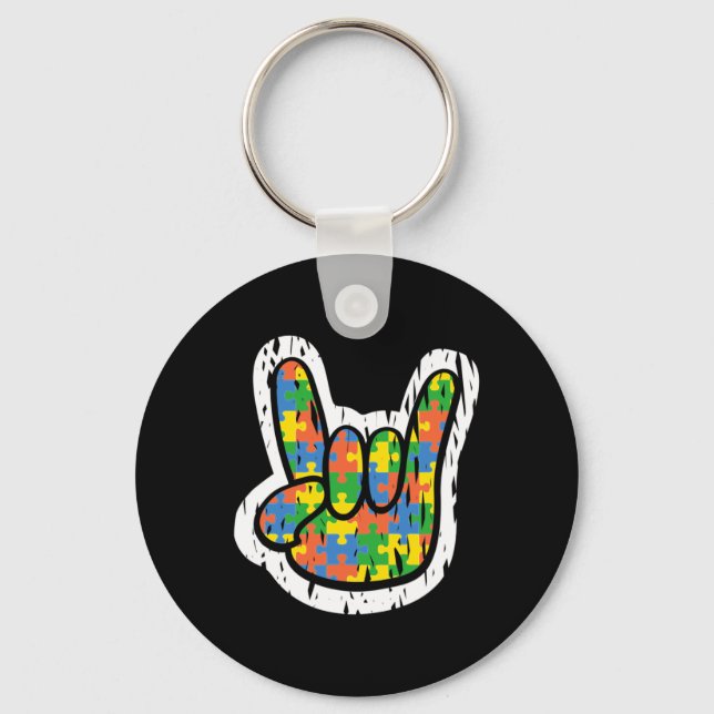 Autism Rocking Hand Disabilities Month  Keychain (Front)