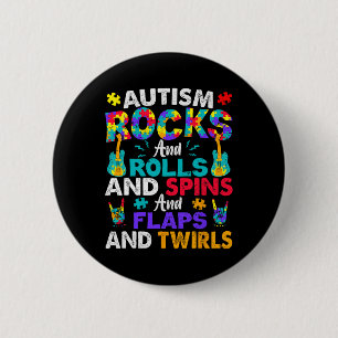 Autism Rocks And Rolls And Spins Autism Awareness  2 Inch Round Button