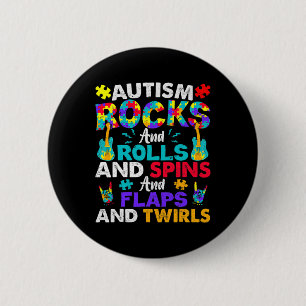Autism Rocks And Rolls Fun Autism Awareness Month 2 Inch Round Button