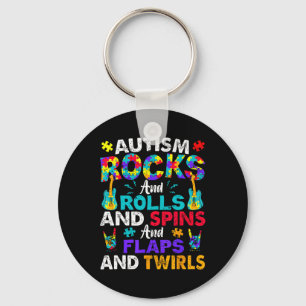 Autism Rocks And Rolls Funny Autism Awareness Mont Keychain