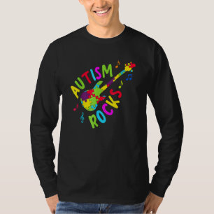 Autism Rocks Autism Awareness Guitar Puzzle Pieces T-Shirt
