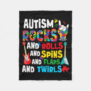 Autism rocks rolls spins flaps autism awareness fleece blanket