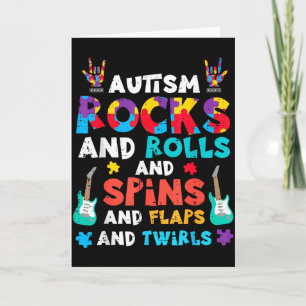Autism Rocks Rolls Spins Flaps Awareness Boys Kids Card