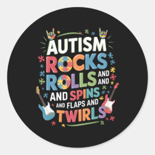 Autism Rocks Rolls Spins Flaps Awareness Boys Kids Classic Round Sticker