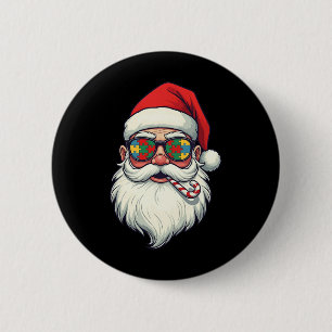 Autism Santa Claus Candy Cane Christmas Womens Men 2 Inch Round Button