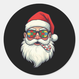 Autism Santa Claus Candy Cane Christmas Womens Men Classic Round Sticker