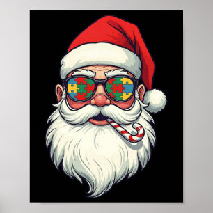 Autism Santa Claus Candy Cane Christmas Womens Men Poster