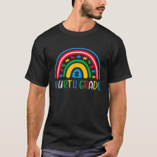 Autism School Teachers 4th Grade Rainbow Awareness T-Shirt